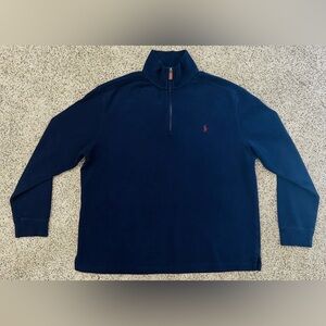 POLO RALPH LAUREN Pullover Knit Sweater Size XL Mens Navy Blue 1/4 Zip Cotton